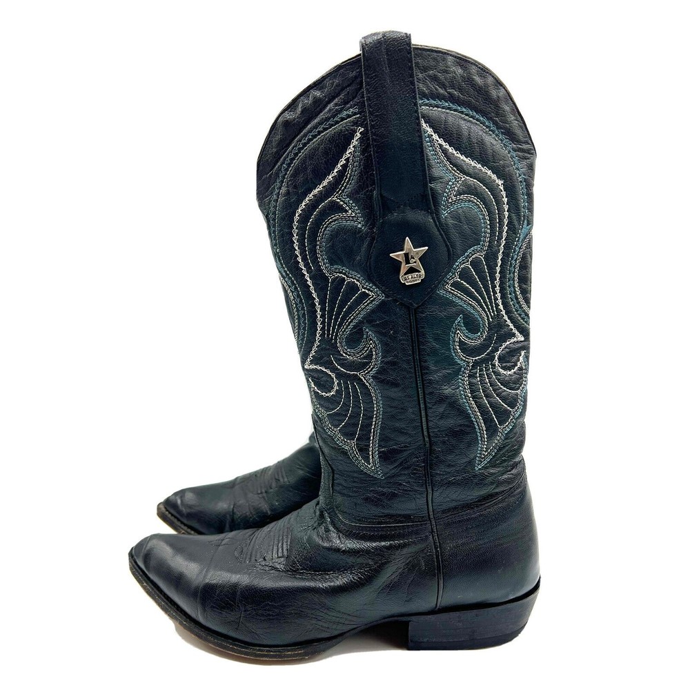 Los Altos Boots Mens 10 EE Western Cowboy Leather Black fire MEX 29
